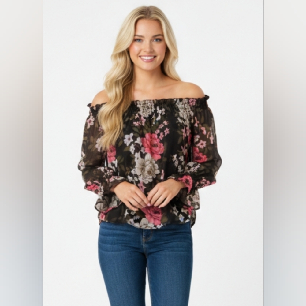 I.N.C International Concepts Floral Blouse On/Off Shoulder Size S